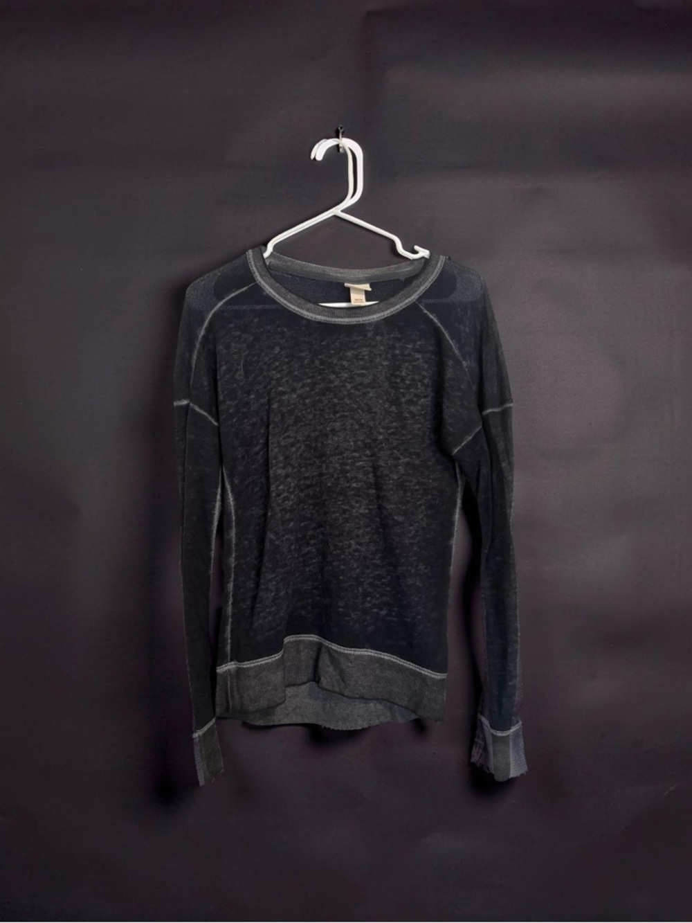 Black Sheer Distressed Lightweight Cotton Long Sleeve Top – See Through Layering